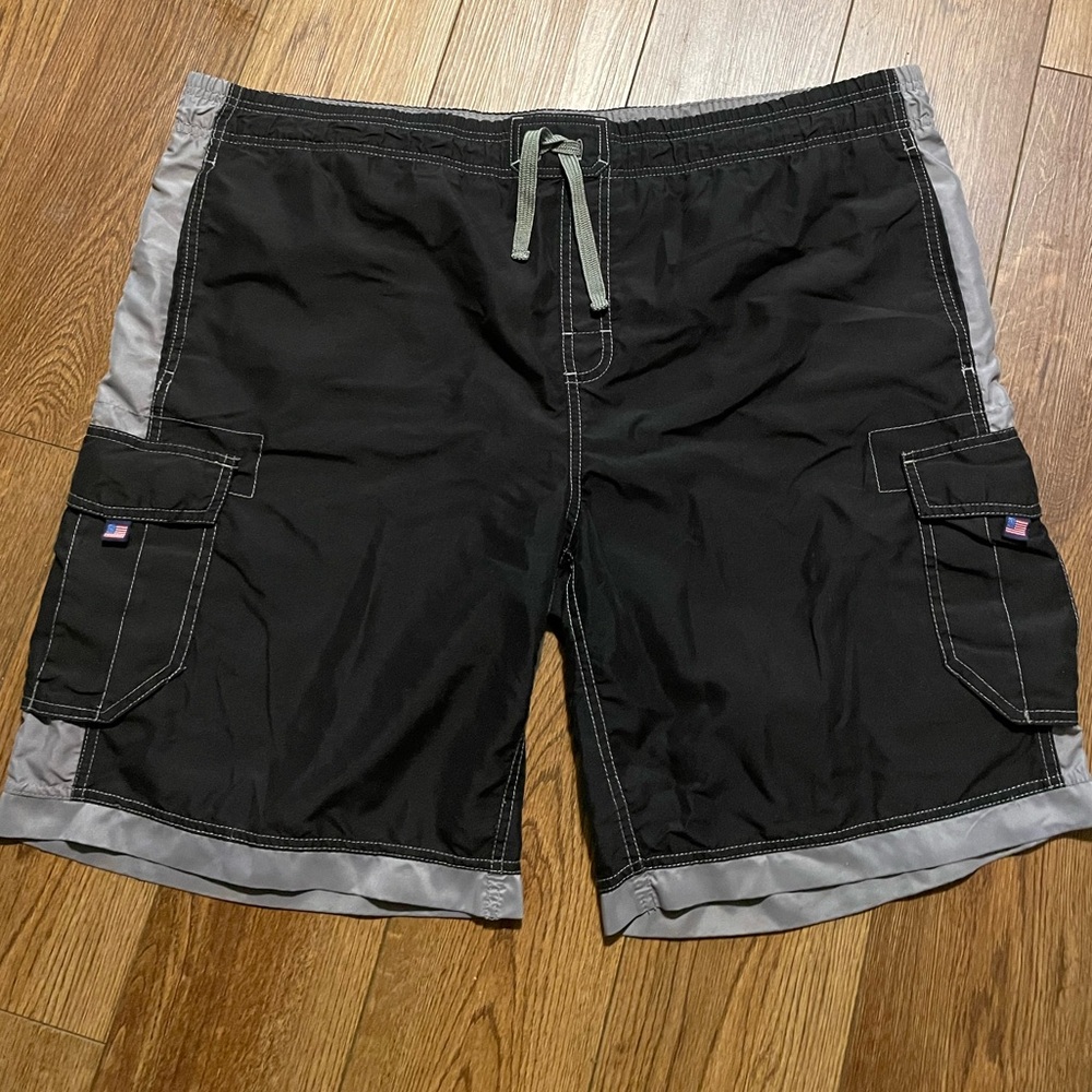 Alki'i Black Made in America Cargo Swim Shorts with Gray Accents XL